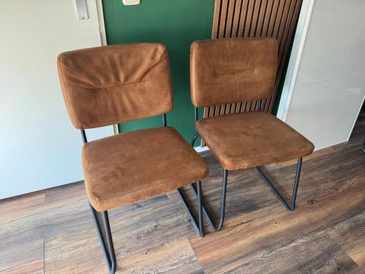 Eetkamerstoel Pronto Micro Suede, Huis en Inrichting, Stoelen, Zo goed als nieuw, Twee, Leer, Metaal, Bruin, Ophalen
