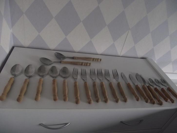 21 vintage WMF houten bestek set bistro bestek 1960 ook p st, Antiek en Kunst, Antiek | Bestek, Ophalen of Verzenden