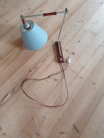 Vintage/retro  zwenk lamp hout/metaal, blauw kapje