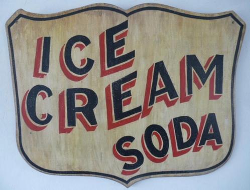 Groot houten paneel/bord/ antiek / ijssalon / Ice Cream Soda, Verzamelen, Merken en Reclamevoorwerpen, Zo goed als nieuw, Reclamebord