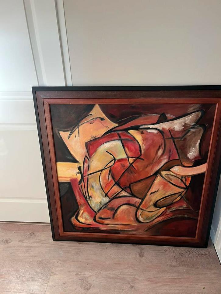 Mooi abstract schilderij met houten lijst, Antiek en Kunst, Kunst | Schilderijen | Abstract, Ophalen