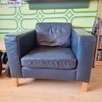 IKEA Karlstad. Stevige fauteuil/stoel. Donkerblauw leer., Ophalen, Zo goed als nieuw, 75 tot 100 cm, Leer