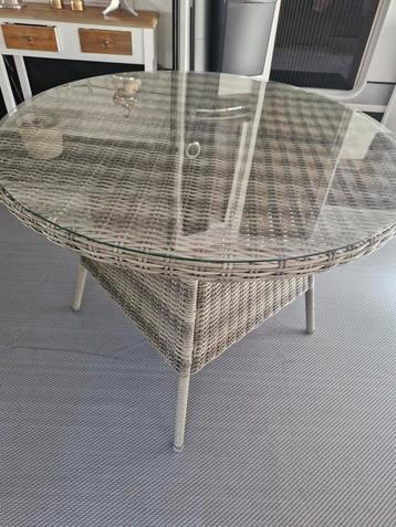 Ronde tuintafel met glasplaat - 100cm beschikbaar voor biedingen