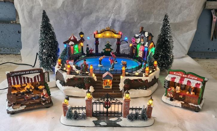 Kerst set 6 schaatsbaan met muziek, Diversen, Kerst, Gebruikt, Ophalen