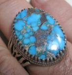 Turkoois design ring %100 Perzisch turkoois zeldzaam ca 1970, Ophalen, 18 tot 19, Blauw, Zo goed als nieuw