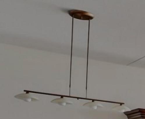 Mooie 4-pits hanglamp met melkglas, Huis en Inrichting, Lampen | Hanglampen, Gebruikt, Metaal, Ophalen