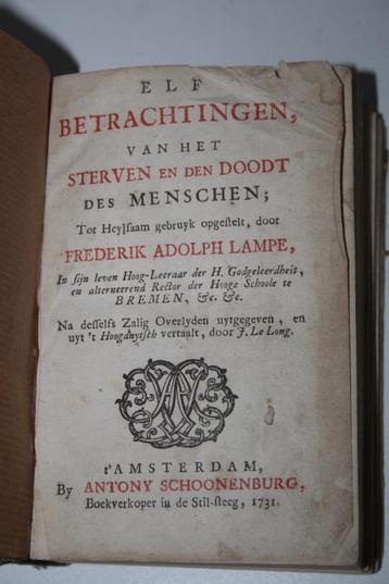 F.A. Lampe - Betrachtingen over het sterven en de dood 1731 beschikbaar voor biedingen