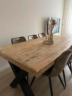 Haco Mango eettafel + 6 leren stoelen, 200 cm of meer, Zo goed als nieuw, Rechthoekig, 50 tot 100 cm