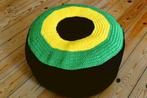 Handgemaakt zitkussen (poef) kleuren van de Jamaicaanse vlag, Nieuw, Minder dan 50 cm, Rond, Stof