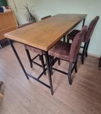 Unieke eikenhouten bartafel + 4 stoelen, Huis en Inrichting, Ophalen, Gebruikt, Inclusief barstoelen