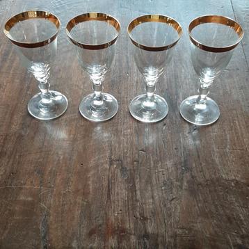 🍷Vintage: 4 kristallen glazen met vergulde rand🏷️€75,- beschikbaar voor biedingen