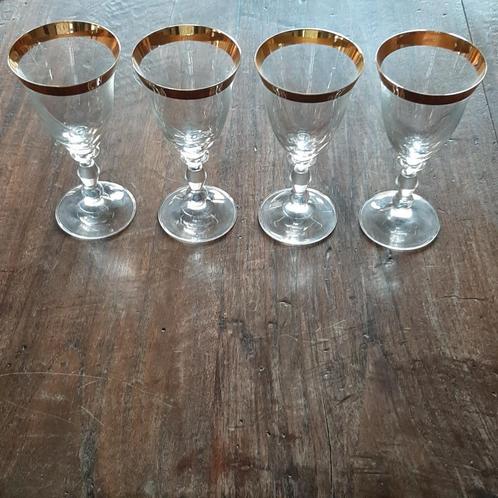 🍷Vintage: 4 kristallen glazen met vergulde rand🏷️€75,-, Antiek en Kunst, Antiek | Glas en Kristal, Ophalen of Verzenden