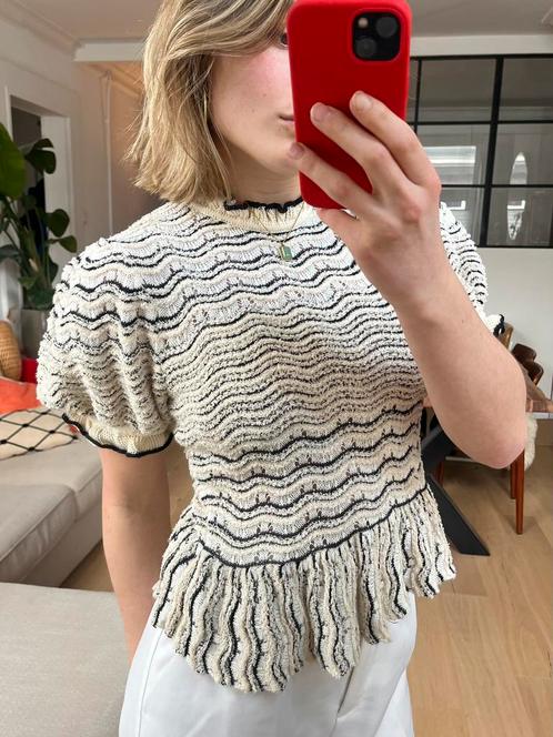 Soft crochet peplum top Ulla Johnson M (original price €345), Kleding | Dames, Tops, Nieuw, Maat 38/40 (M), Beige, Korte mouw