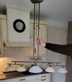 Vintage bronzen hanglamp met 5 kelken  voorzien van led lamp, Ophalen, 50 tot 75 cm, Vintage, Zo goed als nieuw