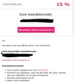 Hunkemoller 15% korting, Tickets en Kaartjes, Eén persoon, Kortingsbon, Overige typen