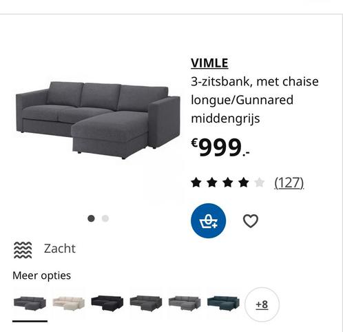 Gratis! Vimle 3 persoons bank ikea chaise longue, Huis en Inrichting, Banken | Sofa's en Chaises Longues, Gebruikt, Driepersoons