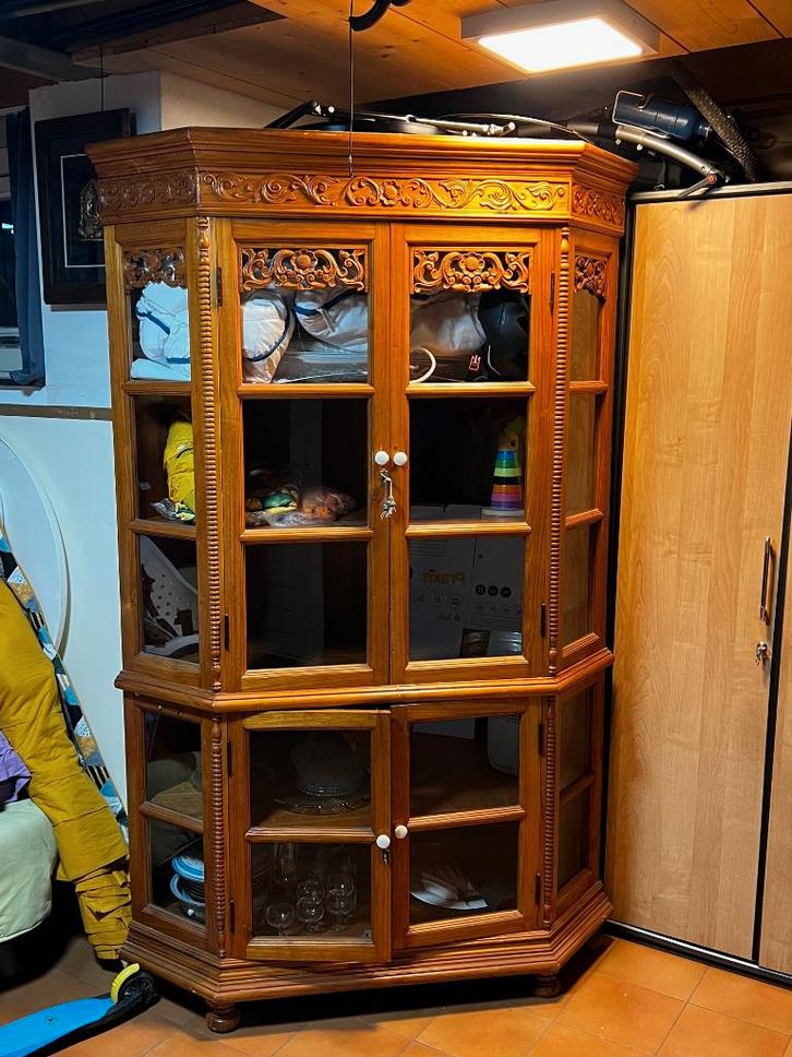 hoekkast vitrinekast, Huis en Inrichting, Kasten | Vitrinekasten, Gebruikt, 150 tot 200 cm, 100 tot 150 cm, 50 tot 75 cm, Overige houtsoorten