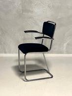 Vintage eetkamerstoel sledestoel buisframestoel donkerblauw, Metaal, Gebruikt, Blauw, Vintage