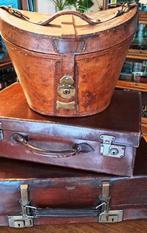 Luxe antieke leren verstelbare koffer, koperbeslag, 1910?, Ophalen of Verzenden