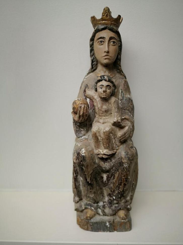 Houtgesneden Romaans beeld, Antiek en Kunst, Kunst | Beelden en Houtsnijwerken, Ophalen of Verzenden