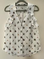 Mouwloze blouse top met leuke print en ruches, H&M, Wit, Ophalen of Verzenden, Zo goed als nieuw