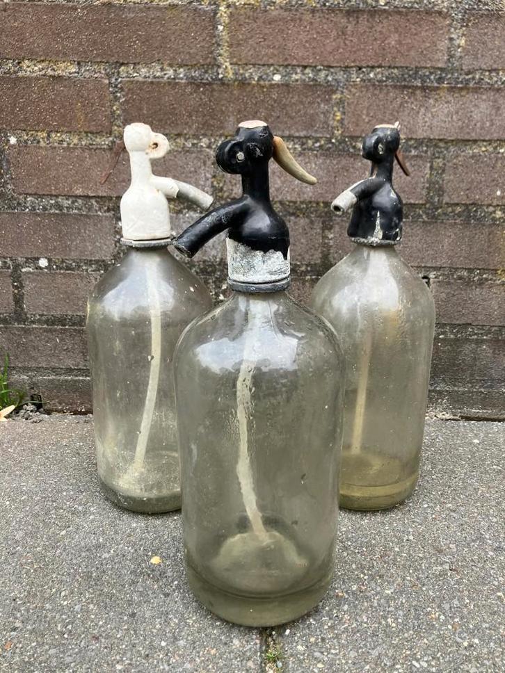 Set van 3 oude brocante spuitflessen | decoratie, Antiek en Kunst, Antiek | Glas en Kristal, Ophalen of Verzenden