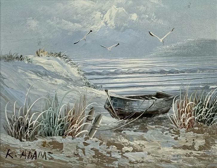 202. Olieverfschilderij, K. Adams, tweede helft 20e eeuw, Antiek en Kunst, Kunst | Schilderijen | Klassiek, Ophalen of Verzenden