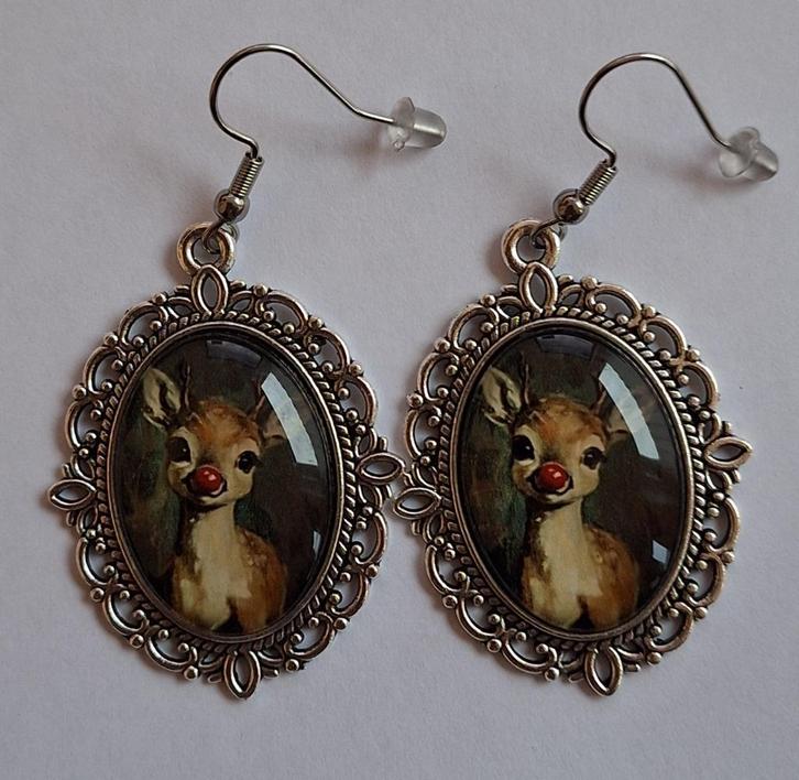 Hertje hert bambi Rudolph kerst hang oorbellen, Sieraden, Tassen en Uiterlijk, Oorbellen, Nieuw, Hangers, Overige materialen, Zilver
