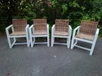 4 Landelijke Rotan binnenstoelen, Huis en Inrichting, Stoelen, Ophalen, Riet of Rotan, Gebruikt, Wit
