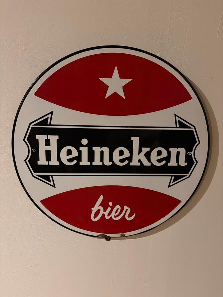 Heineken bier emaille reclame bord, Verzamelen, Merken en Reclamevoorwerpen, Gebruikt, Reclamebord, Ophalen of Verzenden
