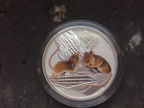 2020 Australia - Lunar III - Mouse - 1/2 oz silver coloured,, Postzegels en Munten, Edelmetalen en Baren, Zilver, Ophalen of Verzenden