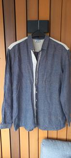 100% linnen overhemd blauw creme, Kleding | Heren, Ophalen of Verzenden, Zo goed als nieuw, Blauw, Halswijdte 41/42 (L)