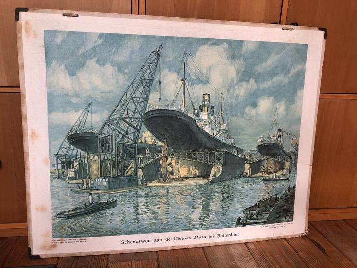 schoolplaat "Scheepswerf aan de Nieuwe Maas bij Rotterdam", Antiek en Kunst, Antiek | Schoolplaten, Geschiedenis, Ophalen of Verzenden