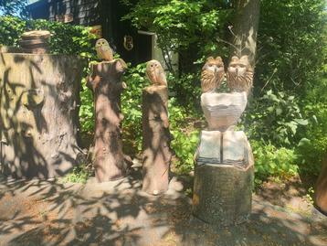 Tuinbeelden uilen div brocante tuinbank teakhouten vogel beschikbaar voor biedingen