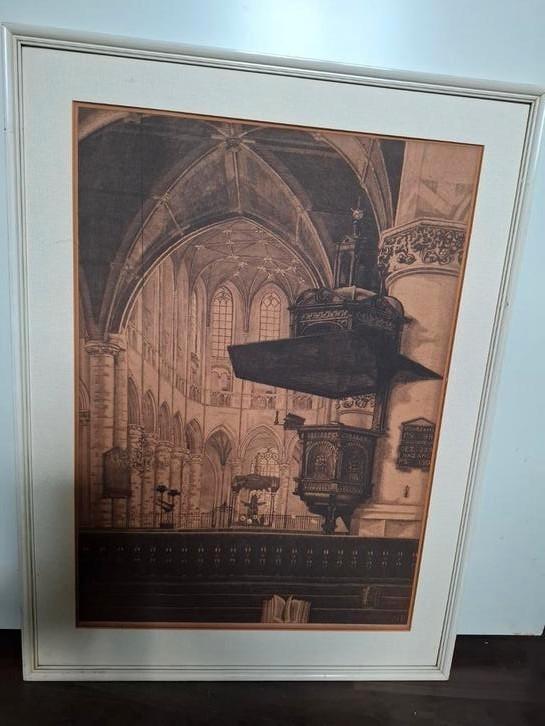 Arend Hendriks Gravure of ets De Grote kerk Den Haag, Antiek en Kunst, Kunst | Schilderijen | Klassiek, Ophalen of Verzenden