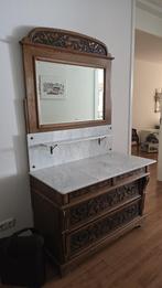 Te koop: mooie eiken commode met marmeren blad en spiegel, Ophalen