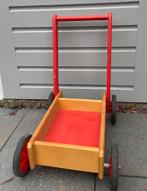 Duwwagen vintage, hout primaire kleuren, Kinderen en Baby's, Speelgoed | Houten speelgoed, Ophalen, Zo goed als nieuw, Duw- of Trekspeelgoed