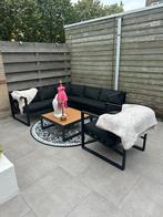 Lounge set – Zwart met houtkleurige accenten, Ophalen, Gebruikt, Meer dan 8 zitplaatsen, Aluminium