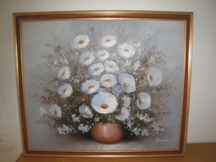 Olieverf van Eddy Samson (1914-1981), lijst 65x56, Antiek en Kunst, Kunst | Schilderijen | Abstract