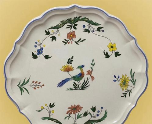 Cake schaal faiencerie de Gien France Oiseaux de, Huis en Inrichting, Keuken | Servies, Zo goed als nieuw, Schaal of Schalen, Overige stijlen