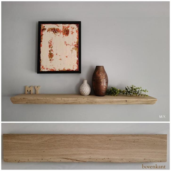 Zwevende eiken wandplank incl. montagepennen - 79,5cm #115, Huis en Inrichting, Woonaccessoires | Wandplanken en Boekenplanken