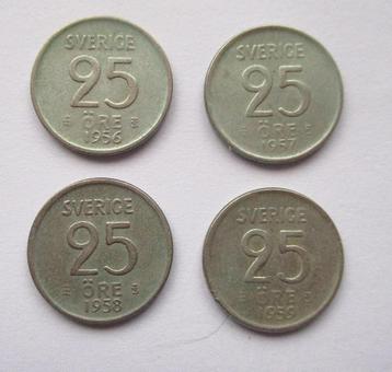 4 x Zweden 25 ore, 1956-1959 beschikbaar voor biedingen