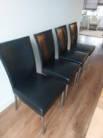 4 mooie zwarte leren eetkamerstoelen van Bert Plantagie, Huis en Inrichting, Stoelen, Ophalen, Zwart, Vijf, Zes of meer stoelen
