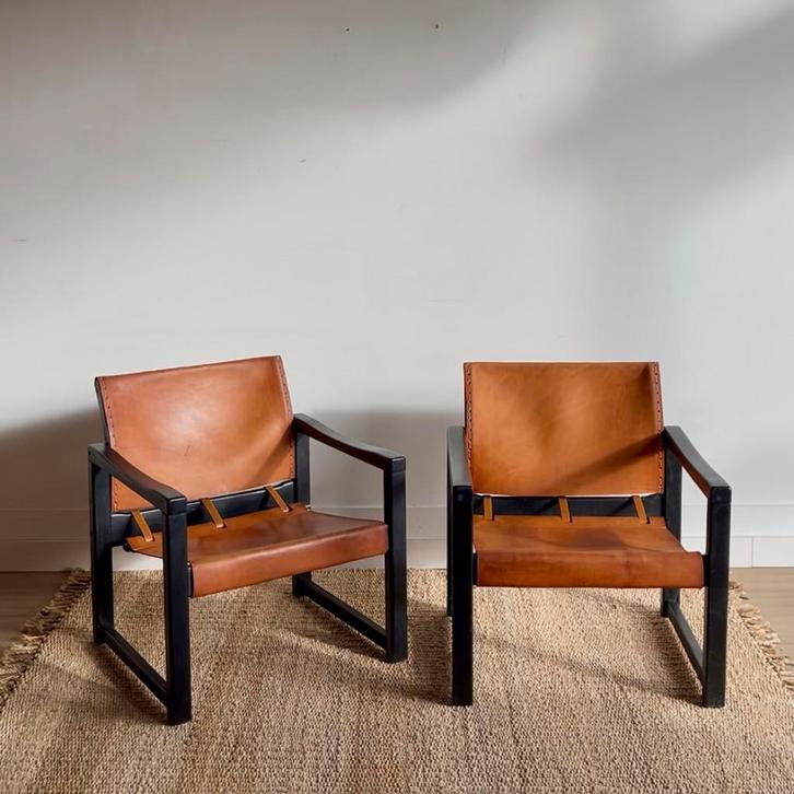 2 Karin Mobring IKEA fauteuils leer - Mid Century, Antiek en Kunst, Antiek | Meubels | Stoelen en Banken, Ophalen