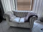 Wit lederen Chesterfield 2 zits bank, Ophalen, Gebruikt, Klassiek, 150 tot 200 cm