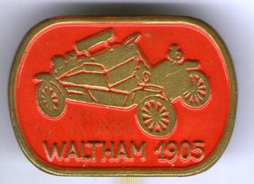 Waltham 1905 rood op koper oldtimer auto speldje ( C_472a ) beschikbaar voor biedingen