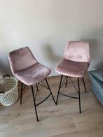 2 Oud Roze Suede Barkrukken, Huis en Inrichting, Barkrukken, Ophalen, Gebruikt, Met voetsteun, 60 tot 90 cm