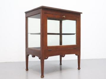 Vintage thee kastje eikenhout glas beschikbaar voor biedingen