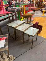 Messing regency nest tafels met marmeren blad, Ophalen