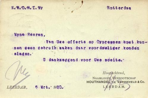 NV Houthandel v/h Varsseveld + Co, Leerdam - 03.1920 - brief, Postzegels en Munten, Brieven en Enveloppen | Nederland, Briefkaart